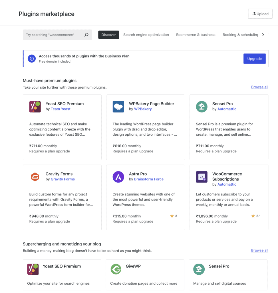 Plugin marketplace wordpress.com free plan